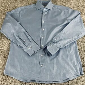 Stenstroms Shirt Men’s 16.5 Fitted Button Up Abstract Blue Long Sleeve F25